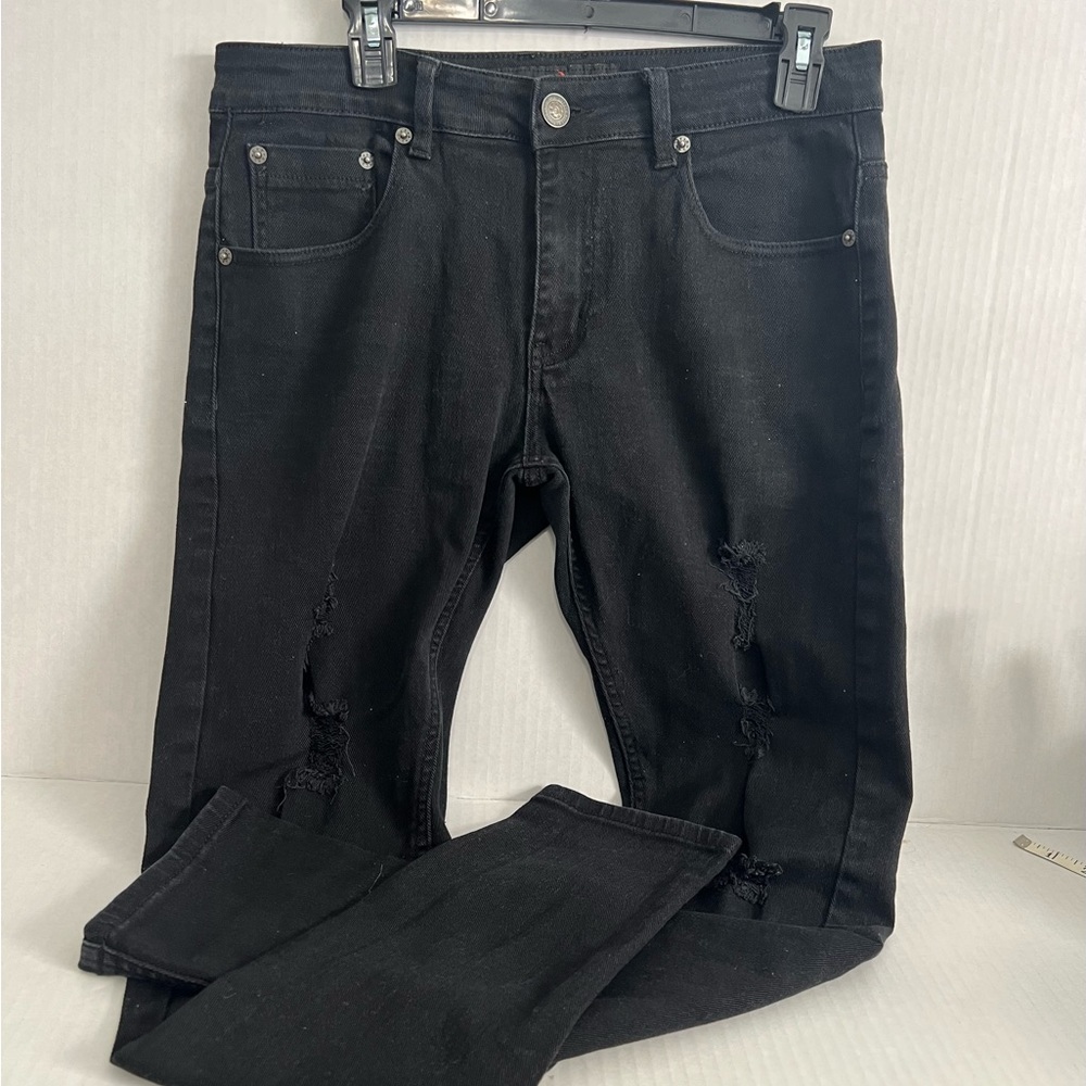 Copper Rivet Distressed Black Jeans